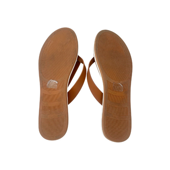 Ralph Lauren Ryanne Sandals Thong Wedge Flip Flops Leather Brown Women's Size 9B - Picture 7 of 8